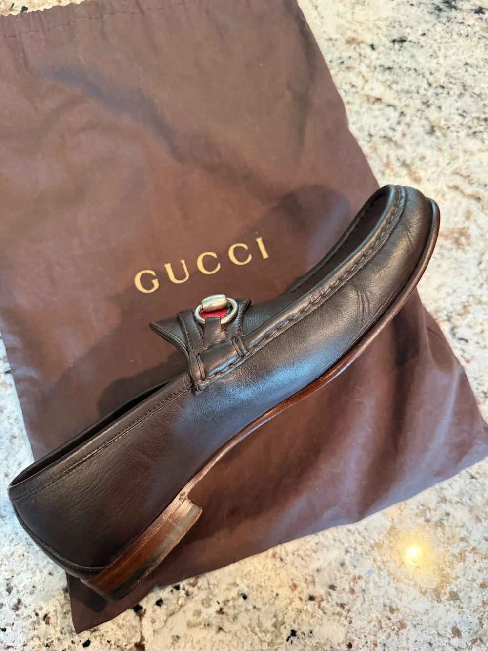 Gucci Brown Leather Horsebit Loafers with Green-Red Web